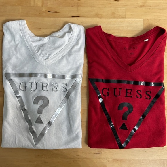 GUESS GLAM LOGO TEE BUNDLE WOMENS XXL V-NECK RED BLACK SHORT SLEEVE 100% COTTON - Picture 11 of 11